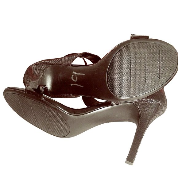 Black Textured Open Toe Olena Heels,  Black Strappy Animal Print Stilettos Heels - Picture 3 of 14